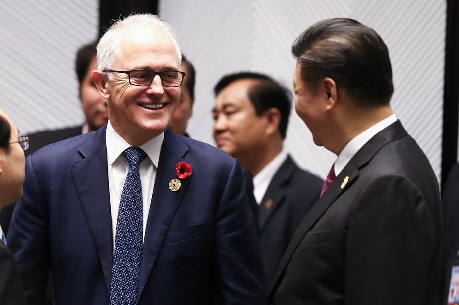 In happier times: Prime Minister Malcolm Turnbull talks with Chinese President Xi Jinping at the 2017 APEC summit in Vietnam.